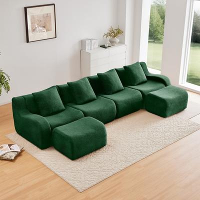 Abrihome "148"" Premium Teddy Fabric U-shaped Modular Curved Armrests Boneless Sofa Set"