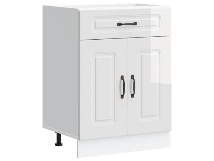 HKTMGDNG Küchenunterschrank Kalmar Hochglanz-Weiß 60cm Holzwerkstoff Funktionaler Beistellschrank für Küchenzeile und Speisekammer mit verstellbaren Füßen und strapazierfähiger Oberfläche.