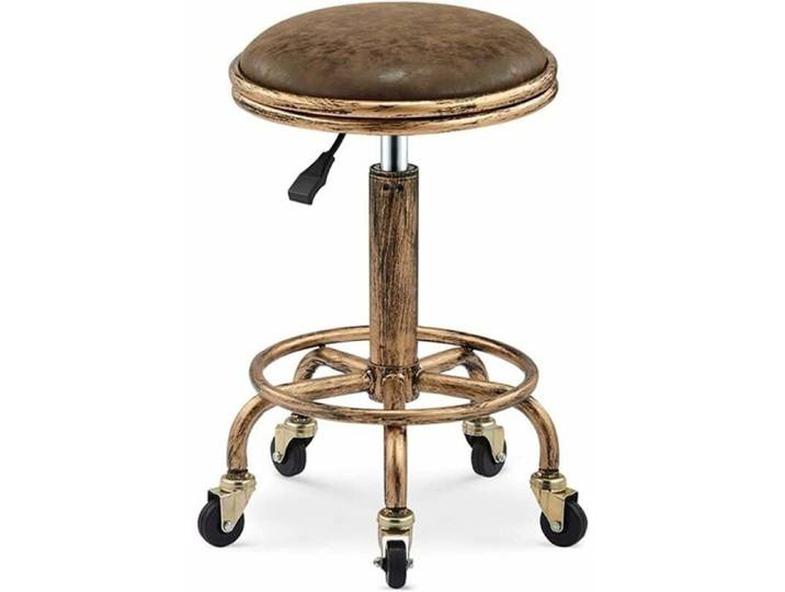 Tabouret Bar Vintage Réglable 50-64cm Roulettes Pivotantes 360° Design Atelier/Coiffure/Salon