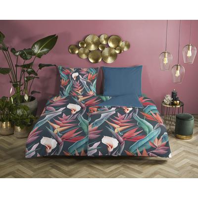 Bettwäsche DESCANSO "Chloe", bunt (multi, blau), B/L: 200cm x 200cm, 1 Stk., 2 Stk., Satin (Bio-Baumwolle), B/L: 80cm x 80cm & 80cm x 80cm, 3 Stk., Satin (Bio-Baumwolle), Obermaterial: 100% Baumwolle, Bettwäsche, Bettwäsche, Baumwolle, Satin,...