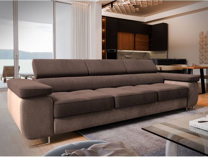 Masseno Sofa MOSINE mit Schlaffunktion, Ausziehbares Bettsofa mit verstellbaren Kopfstützen - Braun, MONOLITH 29 + MONOLITH 09