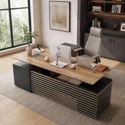 WESOME Modern Executive Standing Desk with Power Charging Station Storage File Cabinets 3 Drawers
