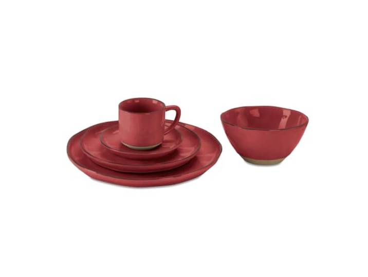 LOBERON Geschirr 30er Set Biarré, rot Bewusst unebenes Design, Ursprünglicher, mediterraner Charakter, Hochwertiges Steinzeug