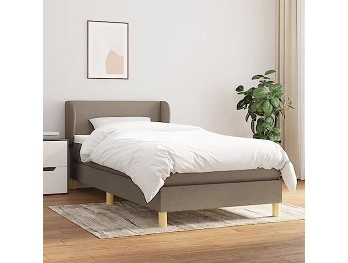 Atmungsaktiver Stoff verstellbares Kopfteil Boxspringbett Taupe 90x200 cm Boxspringbett mit Matratze Taupe 90x200 cm Stoff Bett mit Kopfteil Taschenfederkern Topper verstellbar