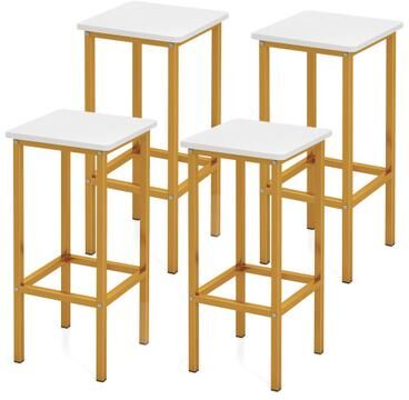 Costway Set of 4 Bar Stool Set 26 Inch Bar Chair with Metal Legs and Footrest-White