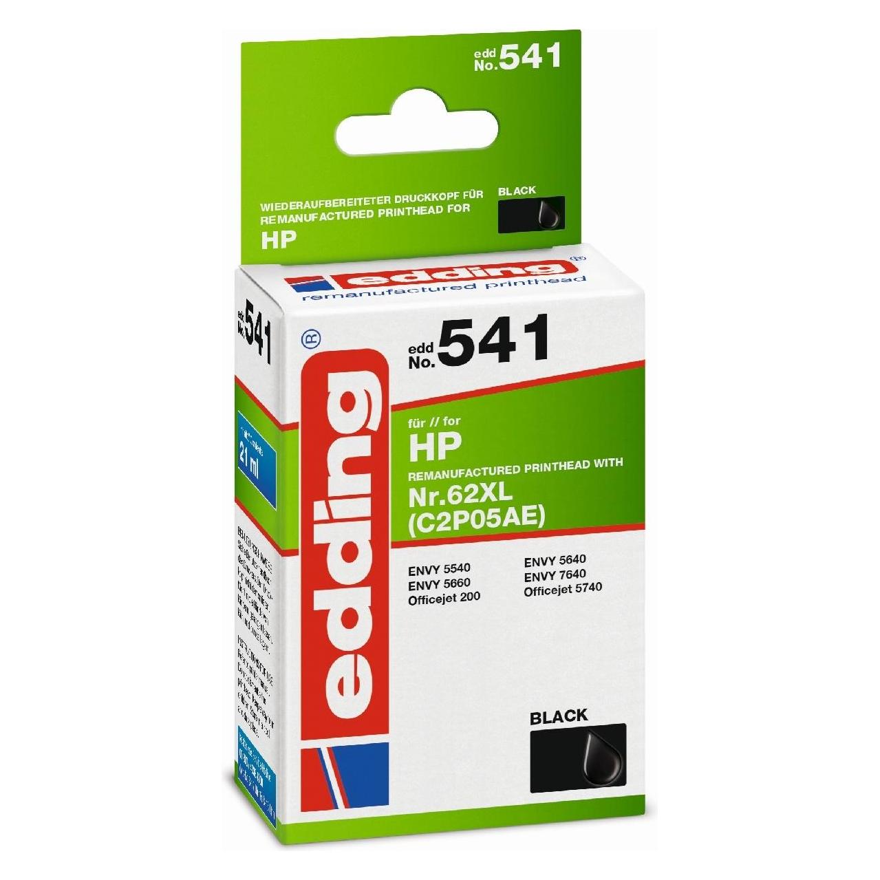 Edding Tintenpatrone Druckerpatrone ersetzt 62XL (C2P05AE) Schwarz (BK) (18-541)