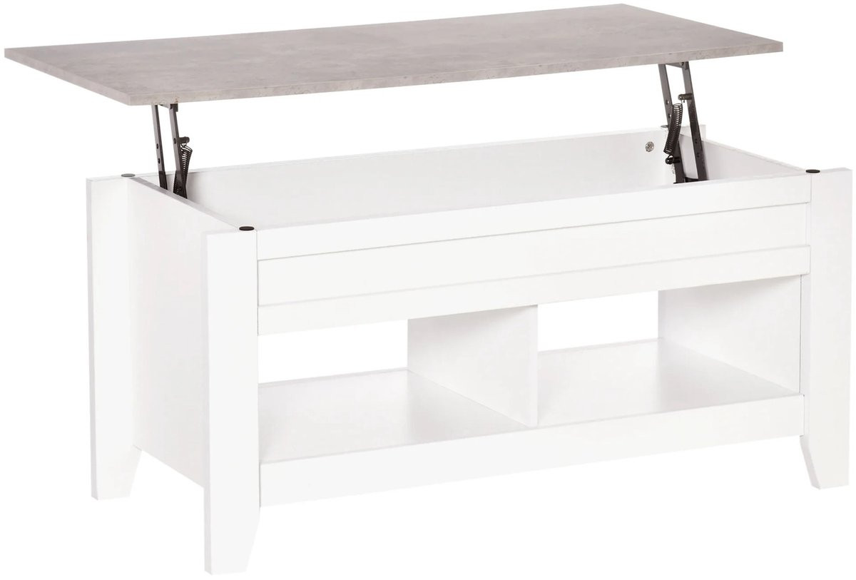 Questyr Salontafel met verstelbaar tafelblad en 2 opbergvakken - Wit - Modern