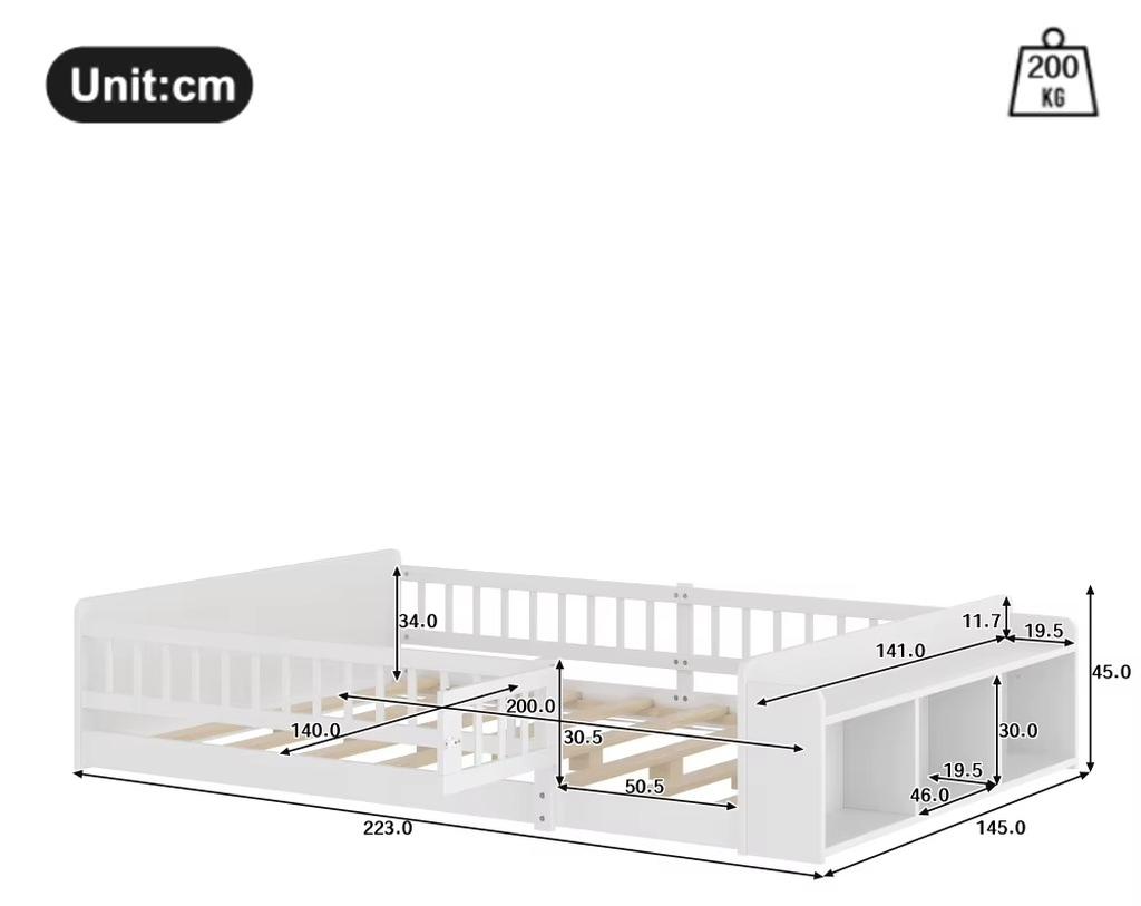 Holzbett für Kinder - Kinderbett - 140 x 200 cm - Kiefernholz - Offener Stauraum - Montage erforderlich - Weiß
