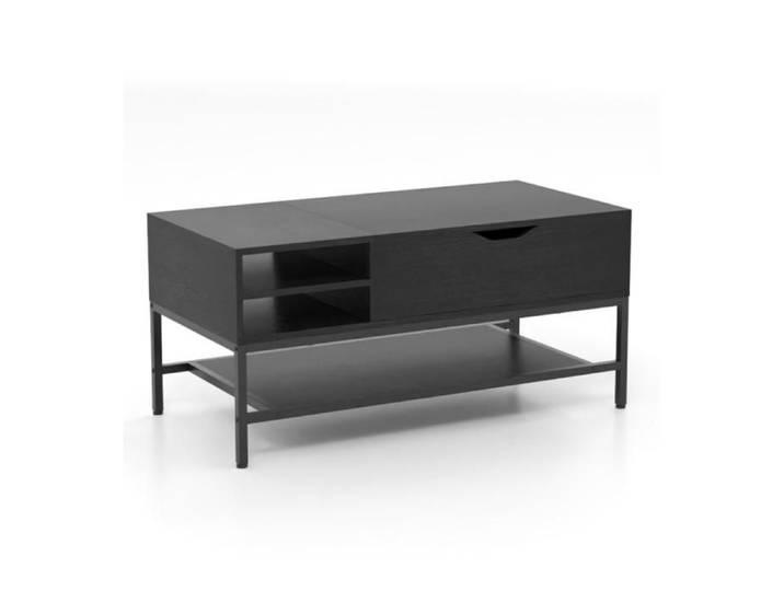 Table Basse Salon à Plateau Relevable COSTWAY Compartiment Caché Table Basse en Bois de Salon avec Étagère de Rangement Noir