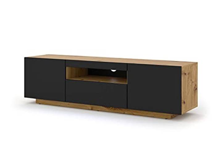 BIM Furniture TV Lowboard Aura – Fernsehtisch 150x42x37 cm, Hängend oder stehend, Modernes TV Möbel, Wohnzimmer Schrank - Artisan Eiche/Schwarze Matte