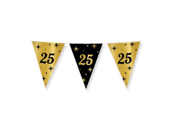 PD-Party - Verjaardagsvlaggetjes voor 25e verjaardag - Vlaggenlijn - Decoratie Verjaardag - Jubileum - Zwart Goud Decoratie - Feestdecoratie - 25e Verjaardag Decoratie - 1000 x 30 cm