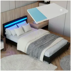 Juskys Polsterbett Paris 90x200 cm schwarz mit Matratze – Einzelbett + LED-Beleuchtung & Lattenrost