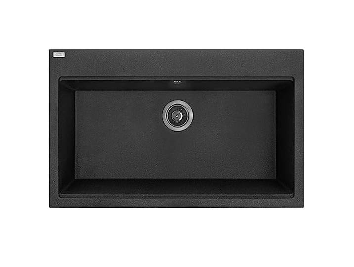 KOLMAN Granitspüle Tau Spülbecken Einzelbecken mit Space Saving Siphon (Schwarz, 50x80 cm)