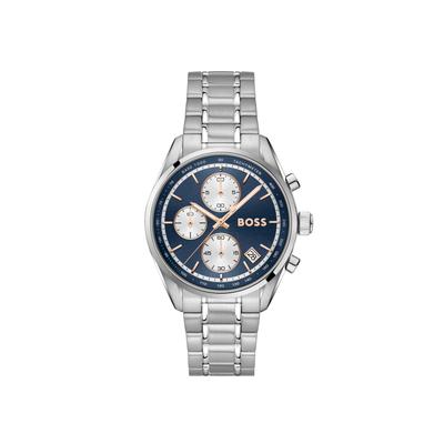 Chronograph BOSS "GRAND PRIX", silber (silberfarben, blau, weiß), Armbanduhren, Herren, Chronograph, Quarzuhr, Armbanduhr, Damenuhr, Herrenuhr, Edelstahlarmband, analog