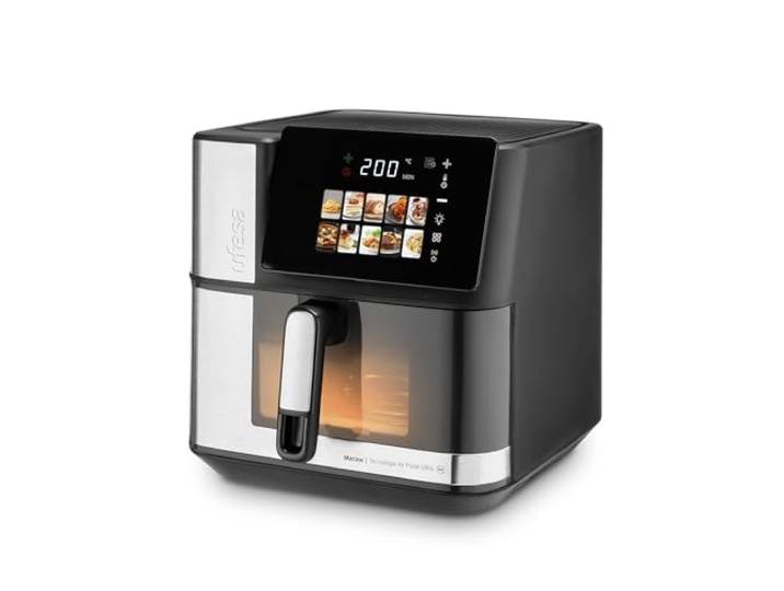 Ufesa Heißluftfritteuse Macaw 8.8L 2200W, Doppelte Heizelemente, Schnelle und Knusprige Garung, Air Pulse 360º, Digitaler Touchscreen, 10 Programmen, Fenster mit Licht, Antihaft‑Backblech Inklusive