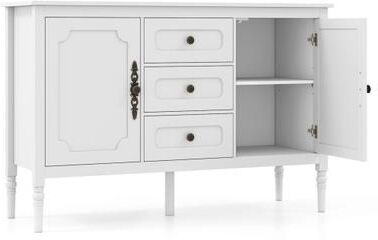 "Costway 47"" Vintage Buffet Cabinet with 3 Drawers 2 Cabinets and Adjustable Shelves for Dining Room-White"