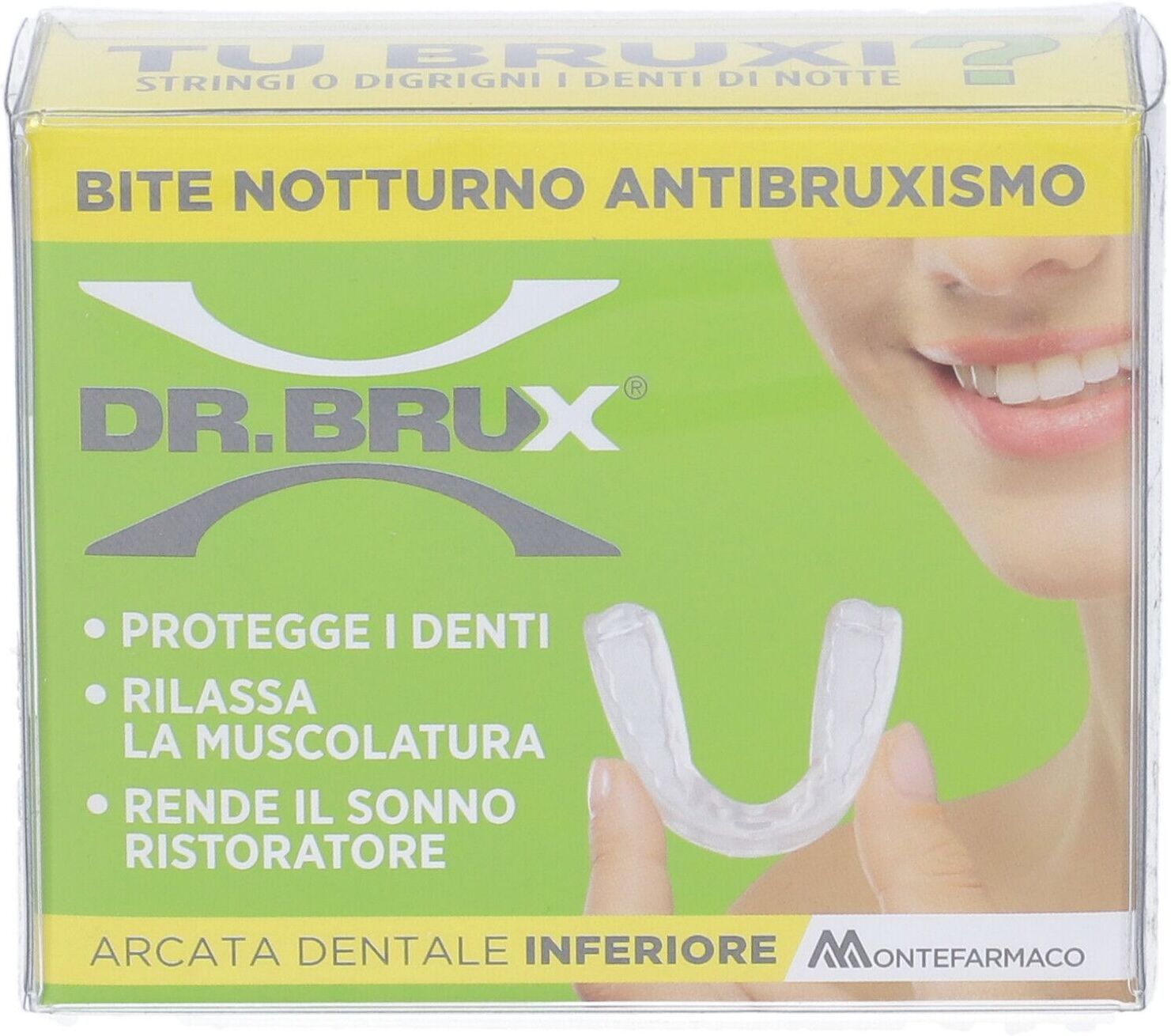 MONTEFARMACO OTC SpA DR. BRUX Bite Notturno Antibruxismo Arcata Dentale Inferiore, 1 pezzo