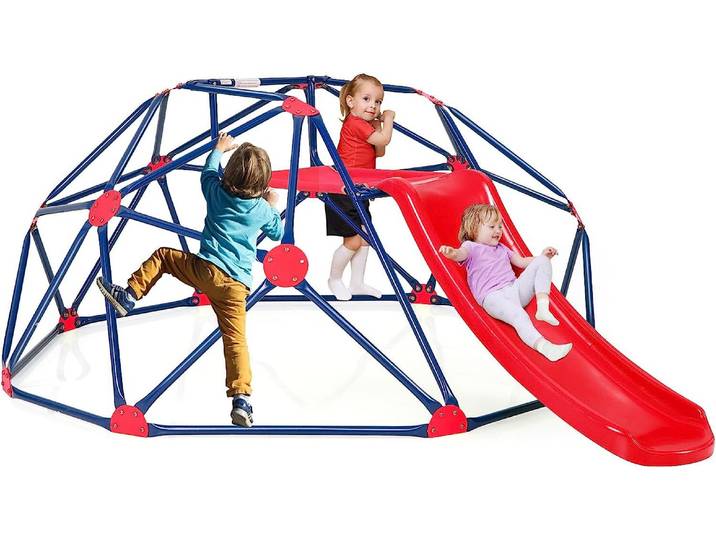 COSTWAY Kletterkuppel mit Rutsche, Klettergerüst in Kuppelform mit Stoffplattform, 180 kg Belastbarkeit, Outdoor & Indoor Spielplatz für 3-10 Jährige, Ideal für Turnhalle, Hinterhof, Garten