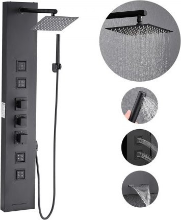 VEVOR Douchepaneel 4-in-1 met regendouchekop en handdouche, Geborsteld roestvrij staal, Hoogte: 124 cm