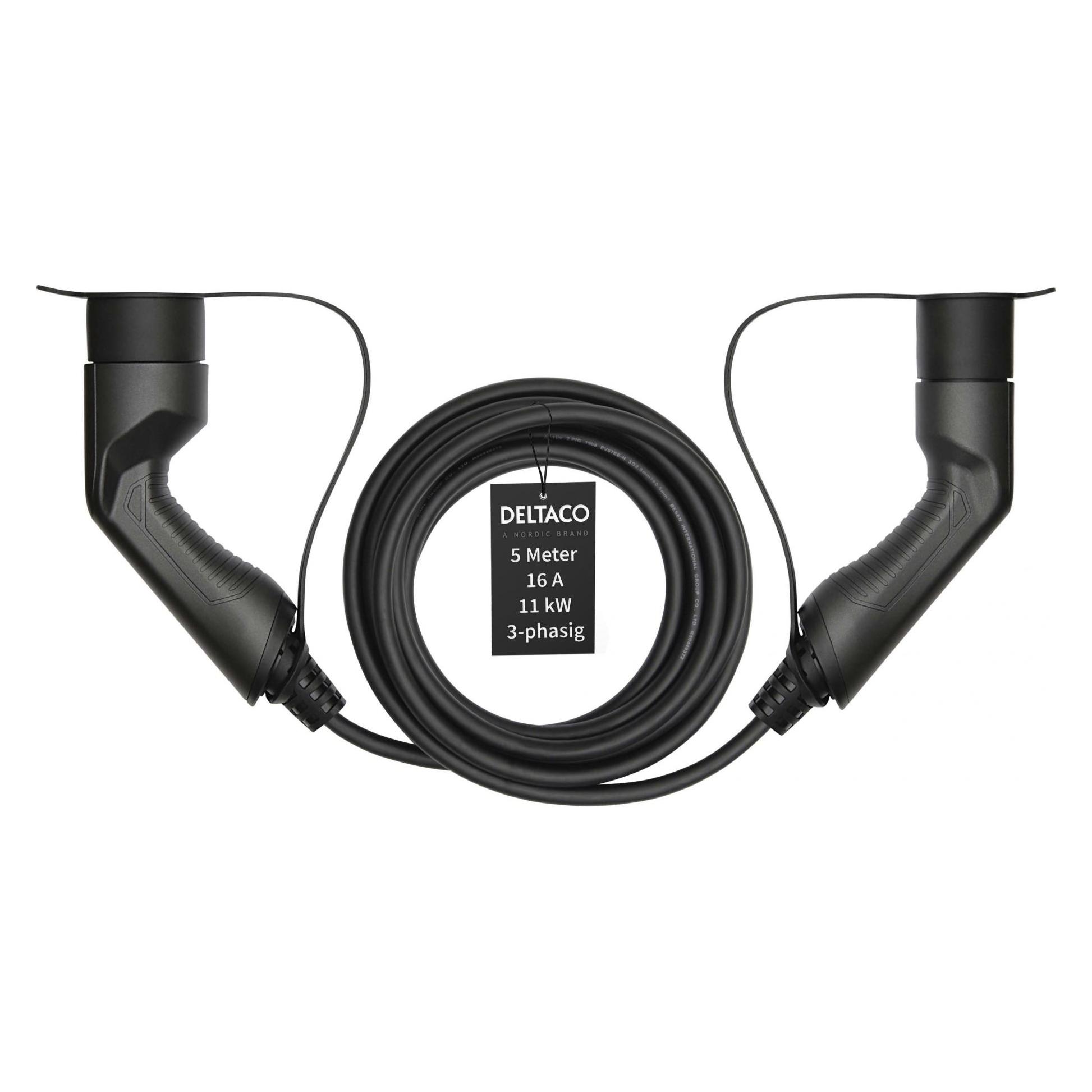 Deltaco Electric car charging cable Type 2 - Type 2, 3 phases, 16A, 11KW, 5m (Typ 2, 11 kW, 16 A, 5 m) (EV-3215)