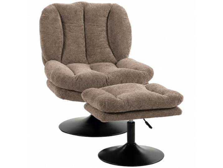 HOMCOM Relaxsessel mit Höhenverstellbarem Hocker, für Wohnzimmer, Braun Drehbarer Loungesessel, Gepolstert Drehsessel, Sessel, Samtoptik mit Struktur, Breiter Sitzfläche, Stahlbein
