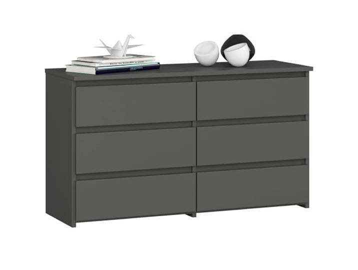 AKORD Kommode CL-100 mit 6 Schubladen Komodenschrank Funktional Für Wohnzimmer Für Schlafzimmer Langlebig Rollenführung ABS-Kante 35x100x57cm Graphitgrau + Graphitgrau Front