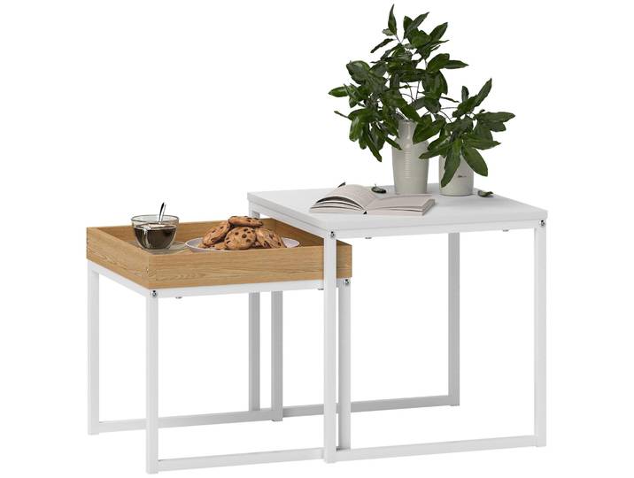 Lot de 2 tables basses HOMCOM\, tables d'appoint carrées\, tables basses avec piètement en acier