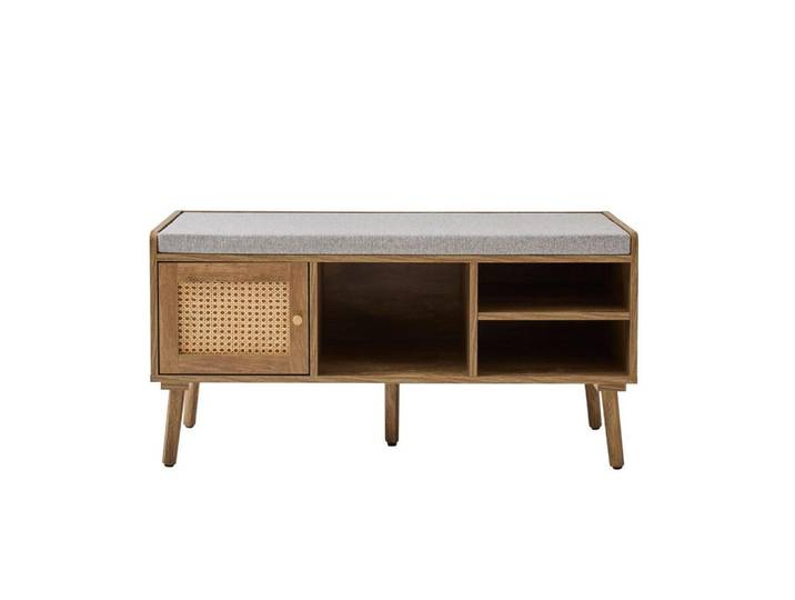 Calicosy Schuhbank 1 Tür mit Rattanfront und 3 offenen Fächern L100 cm 39/100/49 cm, Apfelbaumfarben, Holzwerkstoff, 100x49x39 cm, Garderobe, Schuhaufbewahrung, Schuhregale