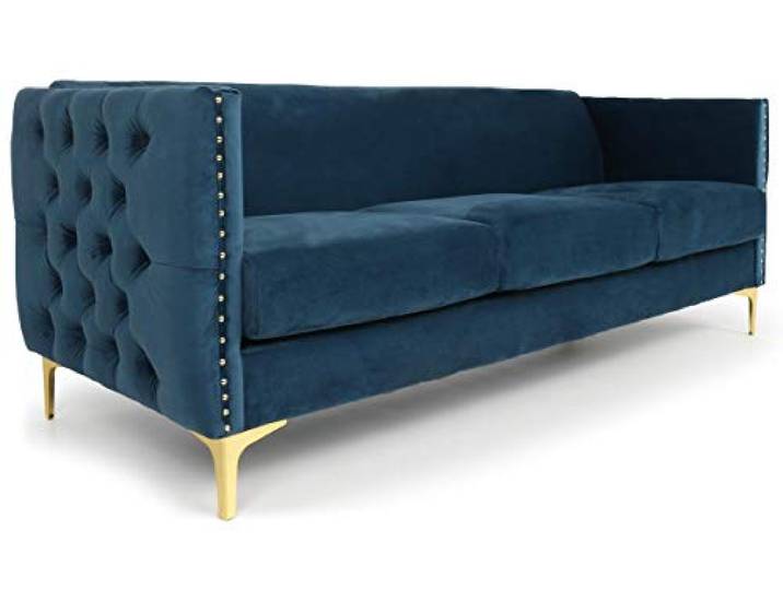 Menzzo Joshua 3-Sitzer Sofa mit Samtbezug Blau