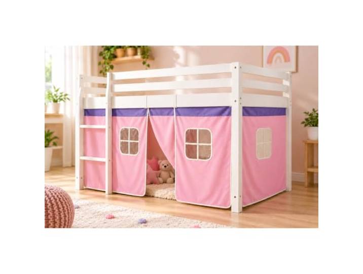 Homestyle4u Hochbett Zubehör Vorhang Rosa Mädchen Baumwolle - 200x75 cm