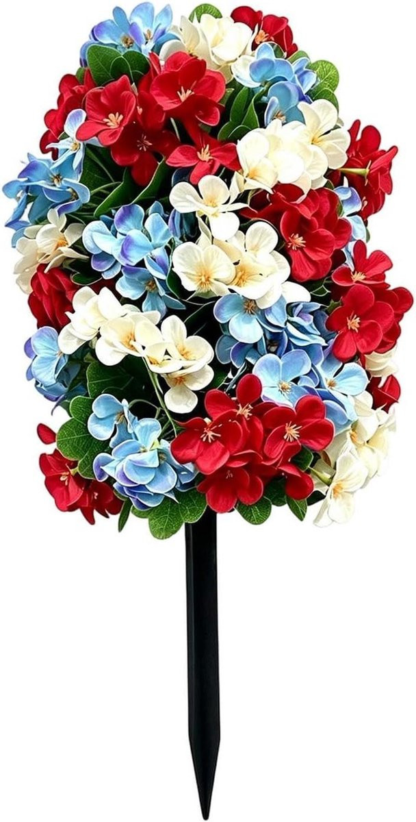Nep Hortensia Struik Kunstbloem Decoratie Rood Wit Blauw - Hoogte: 52 cm