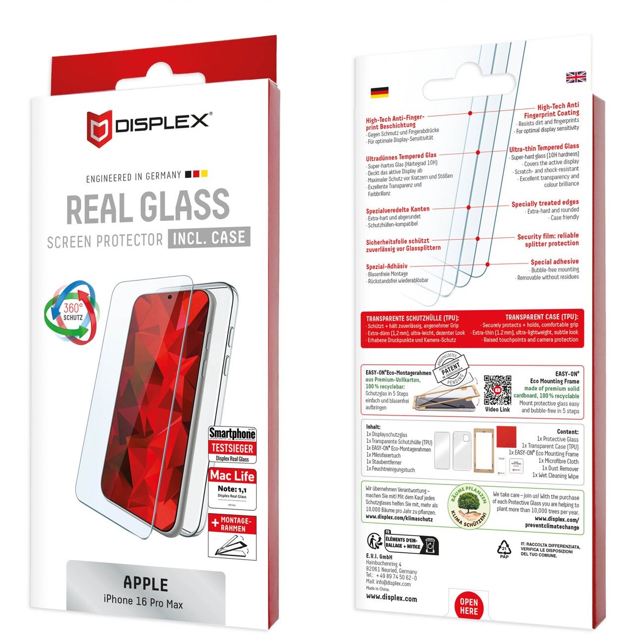 E.V.I DISPLEX REAL GLASS + CASE IPHONE 16 PRO MAX