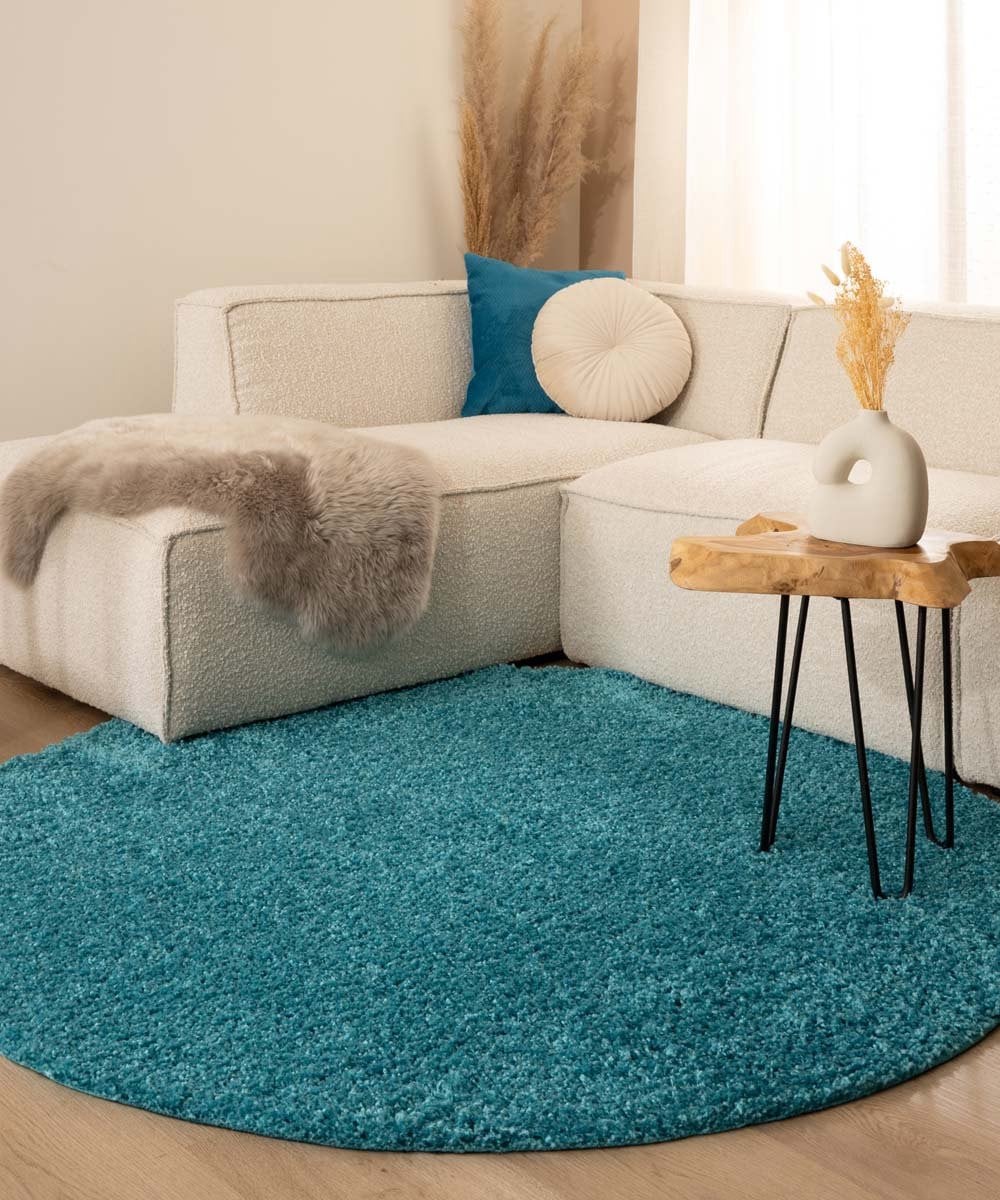 Rond hoogpolig vloerkleed Shaggy Trend turquoise 160 cm