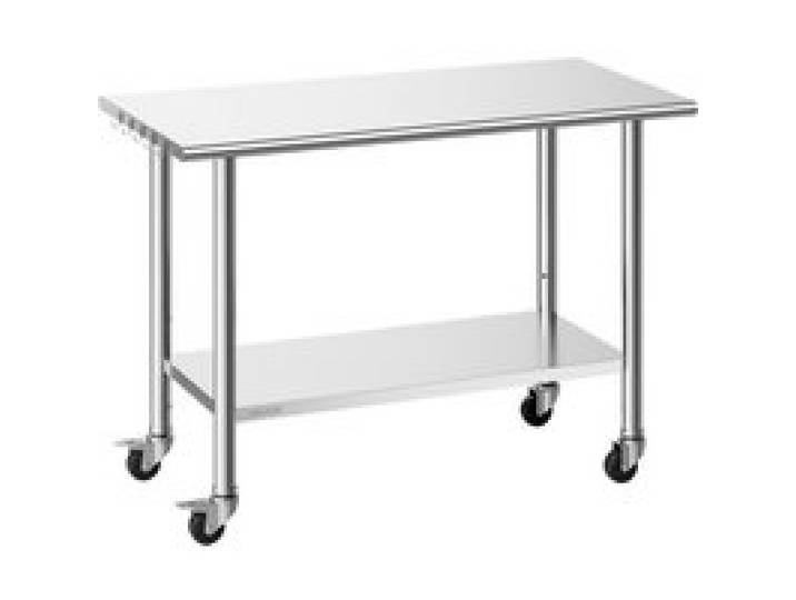 VEVOR Table de Travail Cuisine Professionnelle, Table Centrale Inox 122x61 cm 2 Niveaux, pour Préparation Café Hôtel Restaurant Boulangerie Atelier, Poste de Travail en Acier Inoxydable sur Roulettes