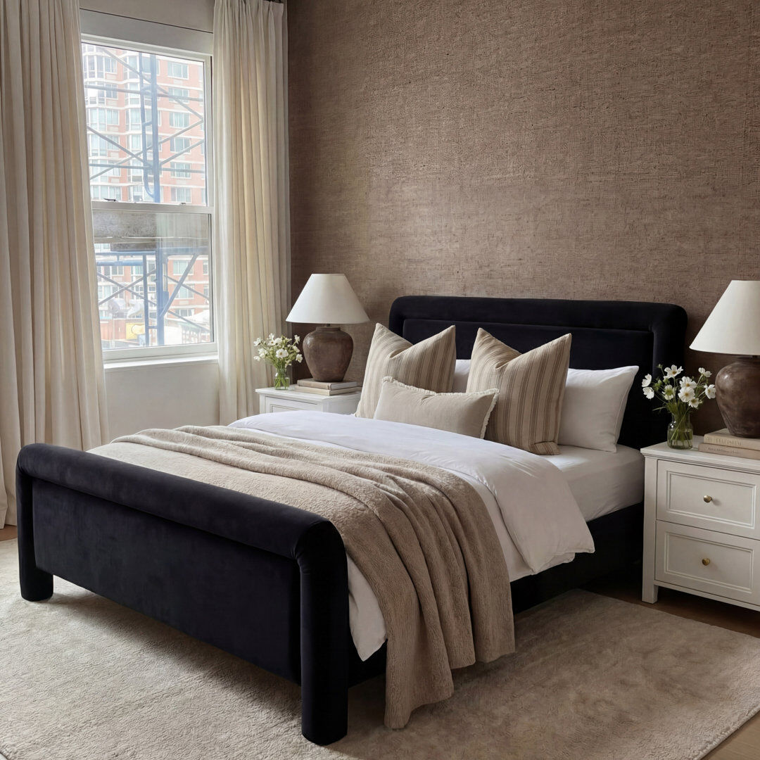 Brayden Studio Upholstered Bed Frame Black Double (4'6)