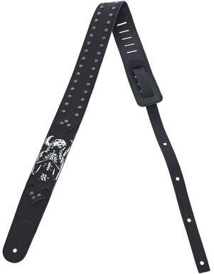 Richter Guitar Strap Randy Weitzel VB Vintage Schwarz mit Randy Weitzel Artwork Lederprägung in Weiß