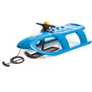 Prosperplast Schlitten Bullet Control, blau, 102 cm, aus Kunststoff, mit Lenkrad & Zugseil, bis 50 kg