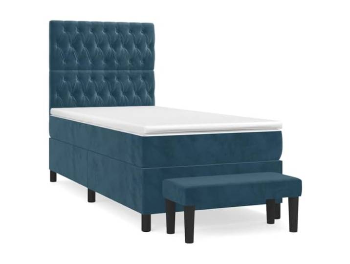 PUGYNBK Boxspringbett, Samt, Dunkelblau, 100 x 200 cm Verstellbares Kopfteil, Taschenfederkernmatratze, mittlere Härte, mit Bank