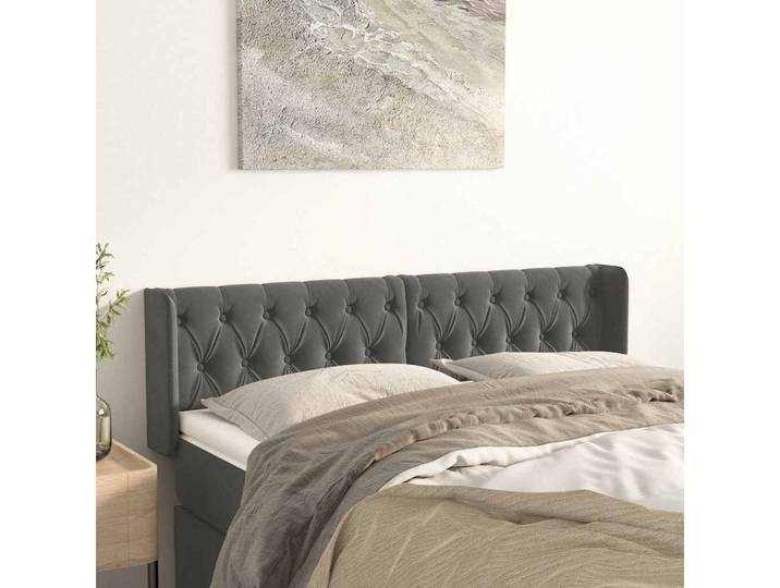vidaXL Kopfteil vidaXL Kopfteil mit Ohren Dunkelgrau 147x16x78/88 cm Samt