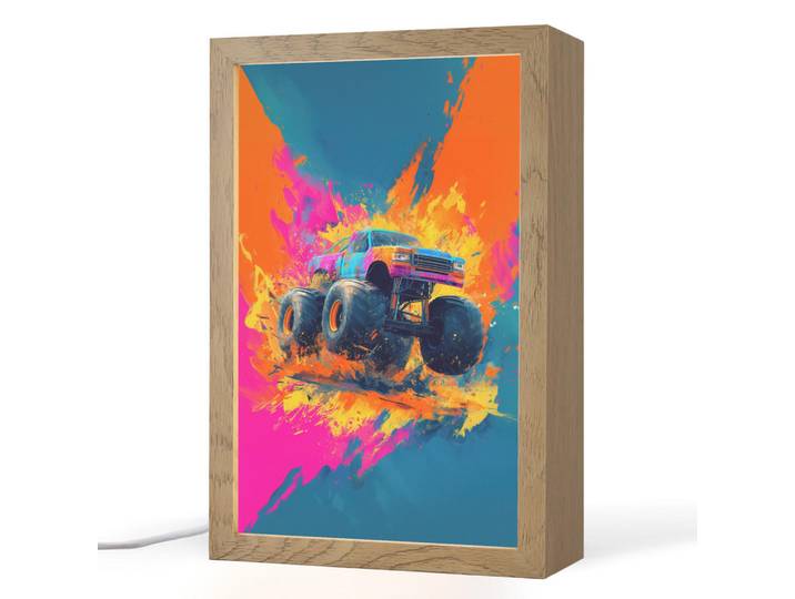 OnlyWow Nachttischlampe - Monstertruck - Abstrakt - Farbspritzer - Farbenfroh - 20x30 cm, Pink, Holzwerkstoff, Rechteckig, LED integriert, 20x30x8 cm, Lampen & Leuchten, Innenbeleuchtung, Nachtlicht