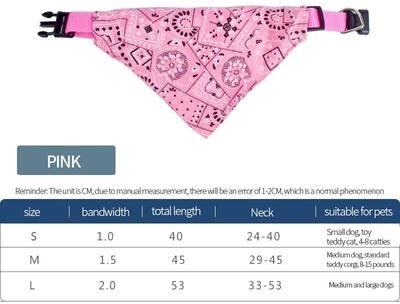 Inspire Select Adjustable Pet Triangle Bandana Cute Printed Dog & Cat Saliva Scarf With Collar Strap pink l