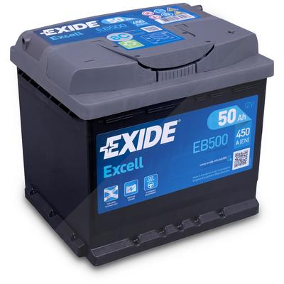 Exide Excell EB500 Starterbatterie 50Ah 450A [Hersteller-Nr. EB500] für Subaru, Pontiac, Zastava, Fisker, Austin, Smart, BMW, Daf, Dallas, Innocenti,
