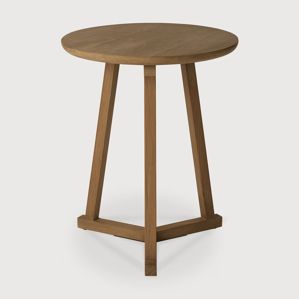 Ethnicraft Ronde Bijzettafel Tripod Teakhout, Bruin, Diameter: 46 cm