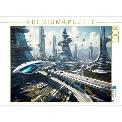 CALVENDO Puzzle Flugverkehr in der Zukunft | 1000 Teile Lege-Größe 64x48cm Foto-Puzzle für glückliche Stunden