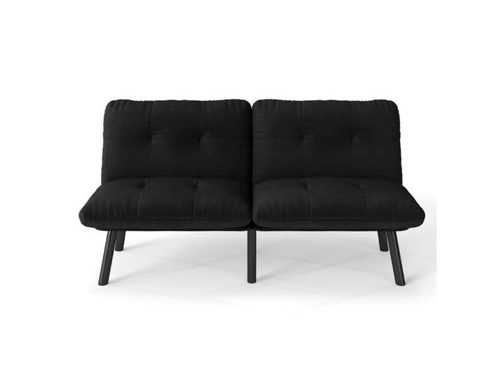 Canapé-lit futon 2 places convertible – Velours noir structure métal