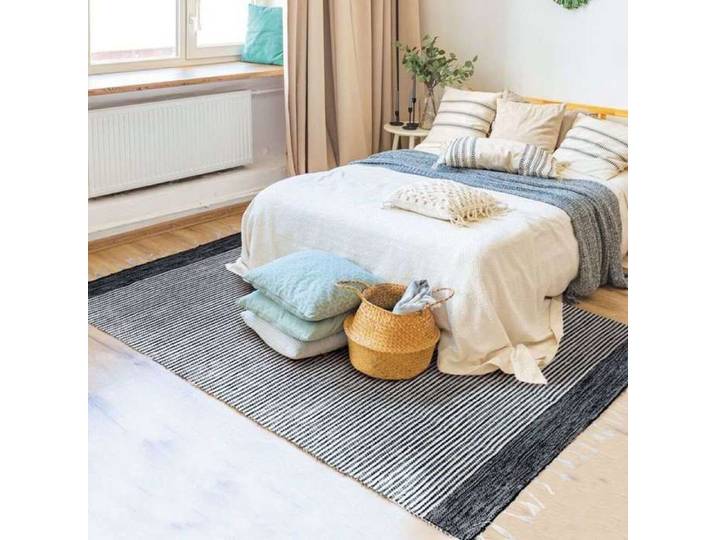 Tapis en coton bandes noir-gris-blanc 160x230