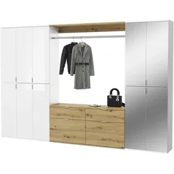 GARDEROBENSCHRANK weiß Hochglanz, Eiche 273 cm, Komplettset mit Spiegel