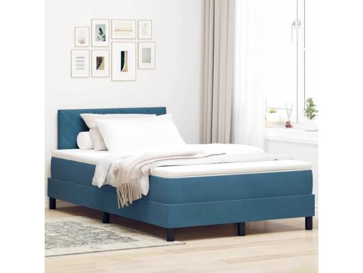 WDGJJFECNMUEHI Samt modernes Design 120 x 200 cm Blau Boxspringbett mit Matratze Dunkelblau 120x200 cm Samt Bett mit Topper Lattenrost verstellbares Kopfteil luxuriös