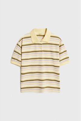 Inspired Living Hirsionsan Womens Cotton Polo Neck T Shirt Casual Loose Crop Top Summer Tee yellow m(us 6)