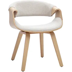 Designstuhl aus Stoff mit strukturierter Samtoptik, beige und hellem Holz ARAMIS